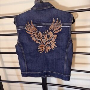 Fiorucci Denim Sleeveless Jean Jacket Y2K With Embroidery Women's‎ Size Large